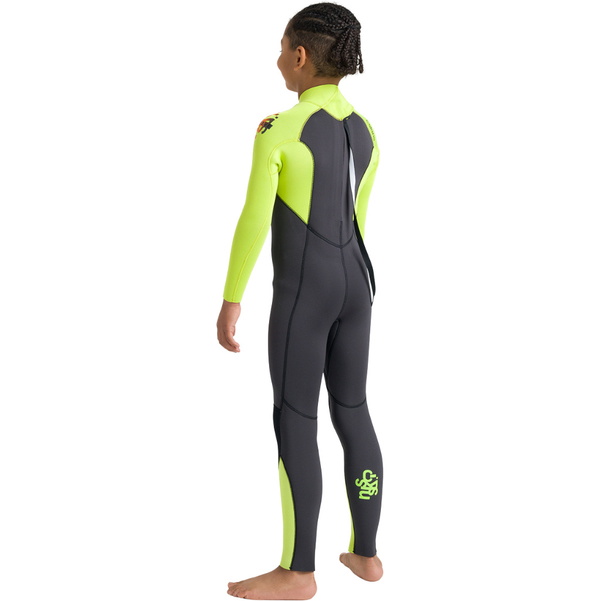 2026 C-Skins Enfants Nuwave Legend 4/3mm Back Zip Combinaison Néoprène C-NLE43JBZ - Meteor / Lime / Orange